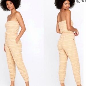 L*Space North Shore Tan and White Striped Strapless Jumpsuit NWT Size Small Boho
